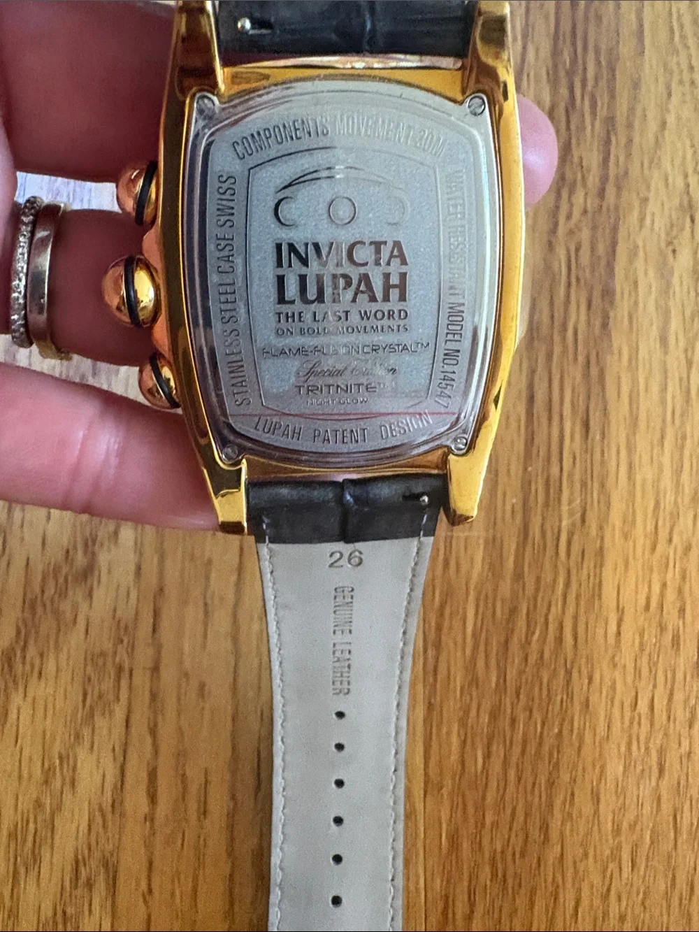 Invicta Gold-Tone Case Black Dial Watch with Black Leather Strap